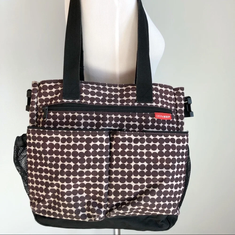 Skip Hop Diaper Bag Shoulder Strap Brown Dot Print Carryall
